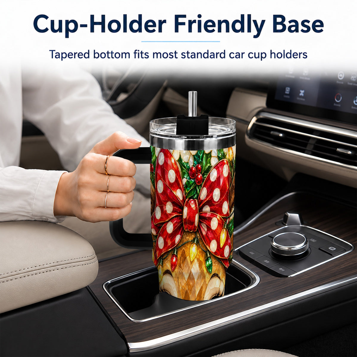 #pl[40oz|Black] Mosaic Reindeer 40oz Tumbler with Handle, Christmas Stainless Steel Cup