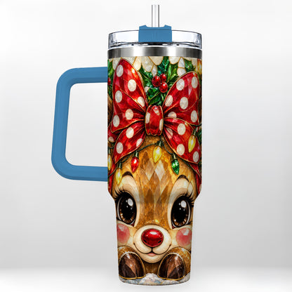 #pl[40oz|Blue] Mosaic Reindeer 40oz Tumbler with Handle, Christmas Stainless Steel Cup