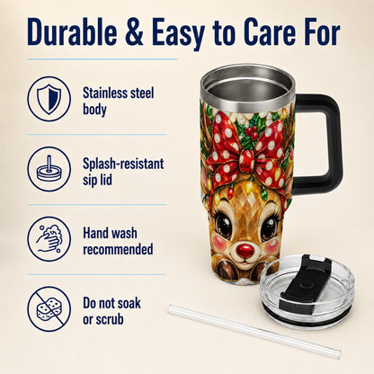 #pl[40oz|Black] Mosaic Reindeer 40oz Tumbler with Handle, Christmas Stainless Steel Cup
