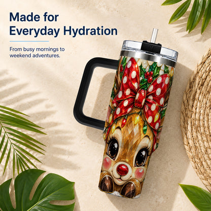 #pl[40oz|Black] Mosaic Reindeer 40oz Tumbler with Handle, Christmas Stainless Steel Cup