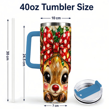 #pl[40oz|Blue] Mosaic Reindeer 40oz Tumbler with Handle, Christmas Stainless Steel Cup