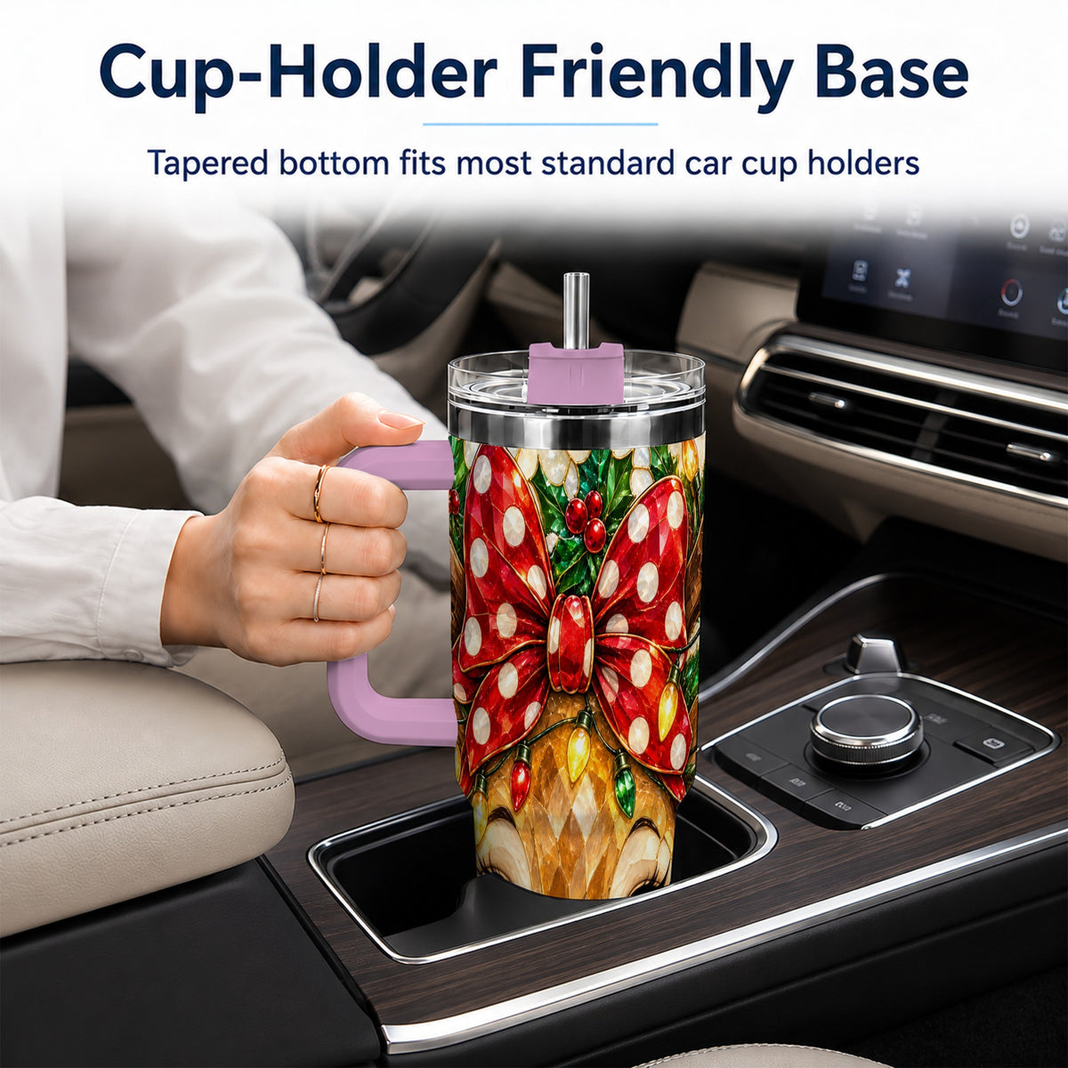 #pl[40oz|Pink] Mosaic Reindeer 40oz Tumbler with Handle, Christmas Stainless Steel Cup