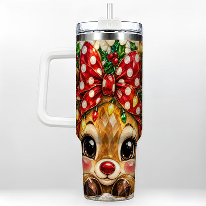 Mosaic Reindeer 40oz Tumbler with Handle, Christmas Stainless Steel Cup