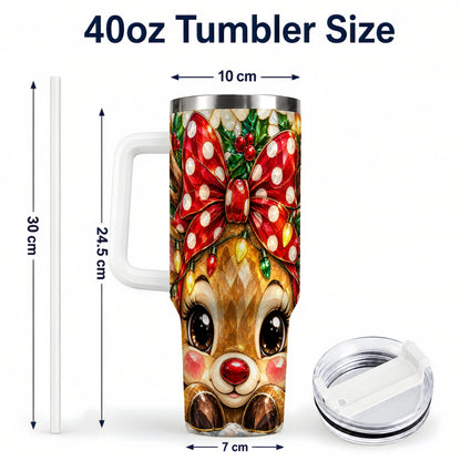 #pl[40oz|White] Mosaic Reindeer 40oz Tumbler with Handle, Christmas Stainless Steel Cup