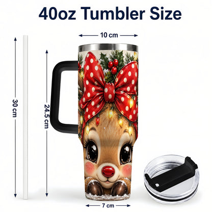 #pl[40oz|Black] Cute Reindeer 40oz Tumbler with Handle, Holiday Stainless Steel Cup