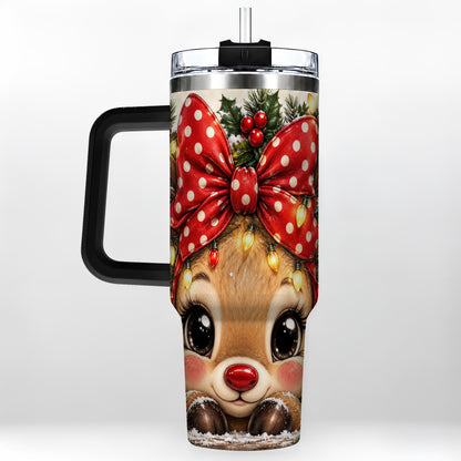 #pl[40oz|Black] Cute Reindeer 40oz Tumbler with Handle, Holiday Stainless Steel Cup