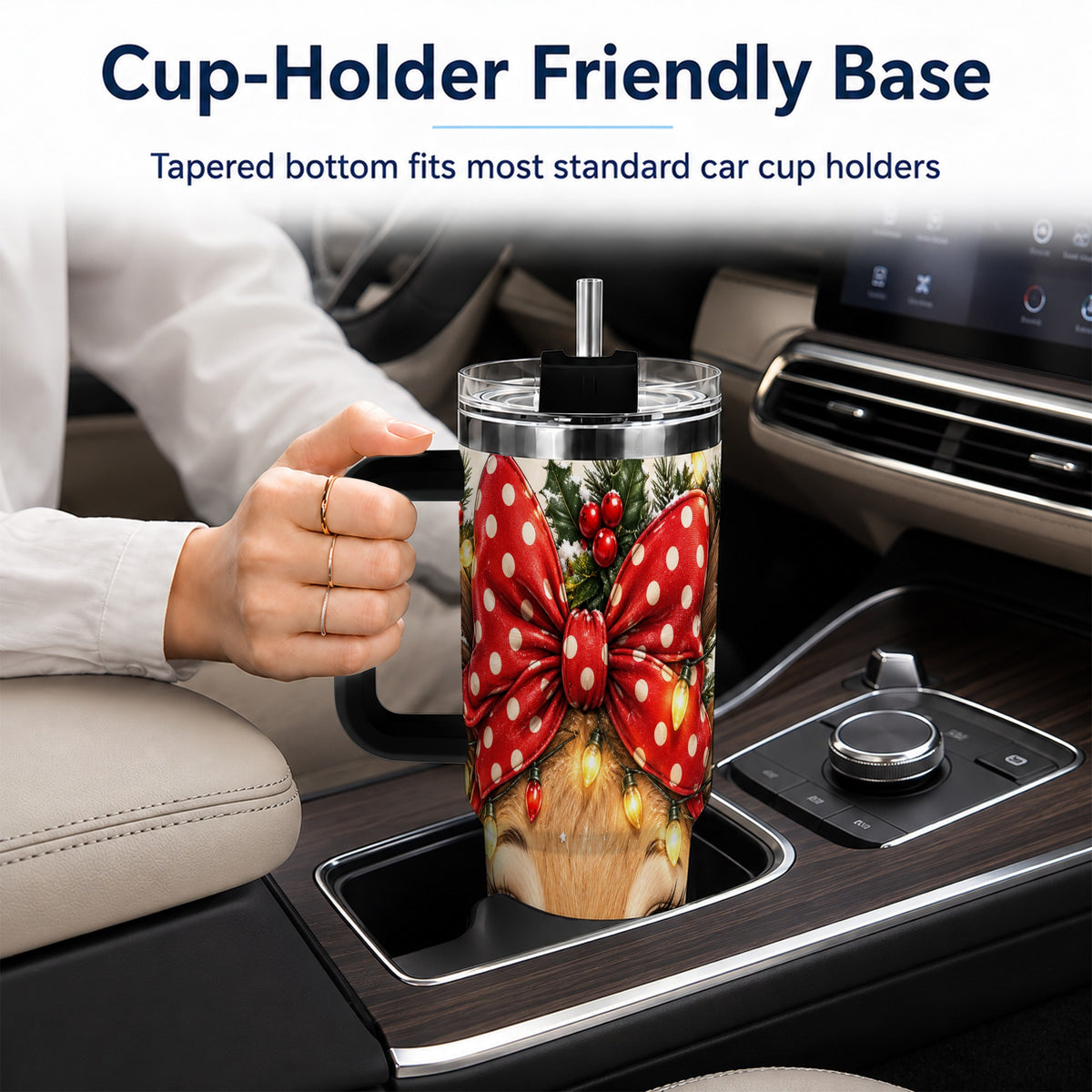 #pl[40oz|Black] Cute Reindeer 40oz Tumbler with Handle, Holiday Stainless Steel Cup