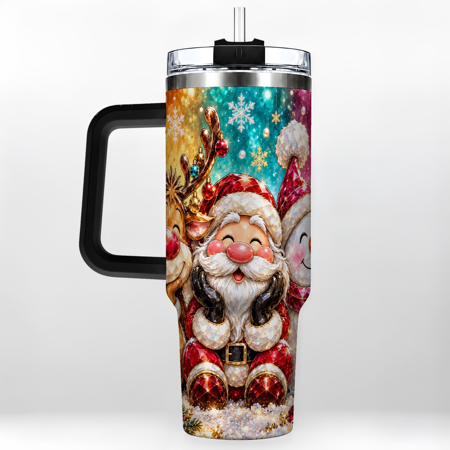 #pl[40oz|Black] Christmas Friends 40oz Tumbler with Handle, Festive Stainless Steel Cup