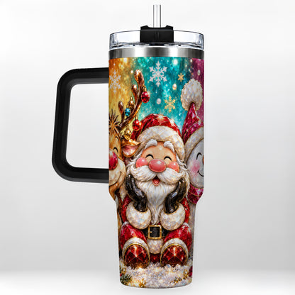 #pl[40oz|Black] Christmas Friends 40oz Tumbler with Handle, Festive Stainless Steel Cup