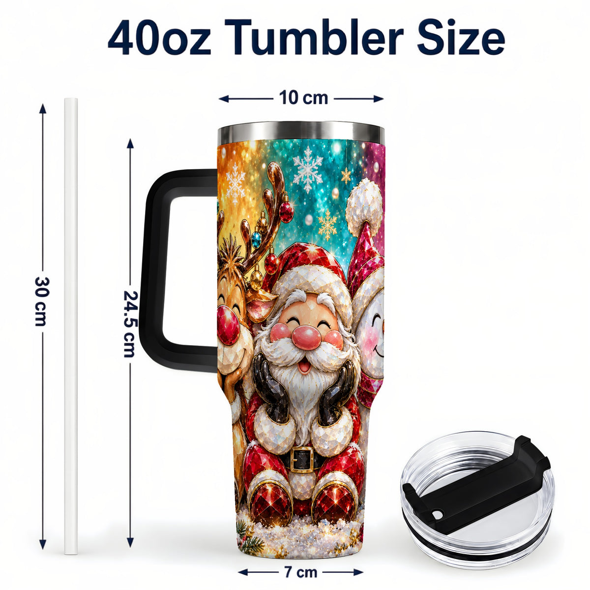#pl[40oz|Black] Christmas Friends 40oz Tumbler with Handle, Festive Stainless Steel Cup