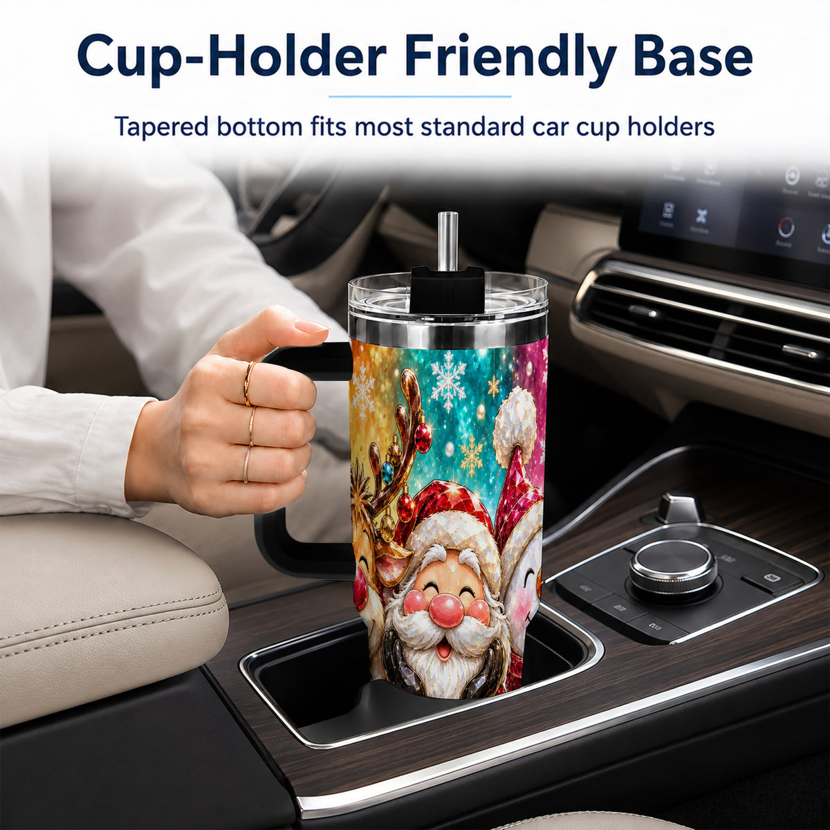 #pl[40oz|Black] Christmas Friends 40oz Tumbler with Handle, Festive Stainless Steel Cup