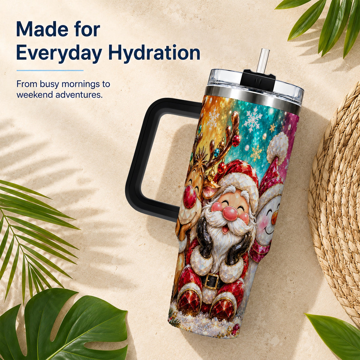 #pl[40oz|Black] Christmas Friends 40oz Tumbler with Handle, Festive Stainless Steel Cup