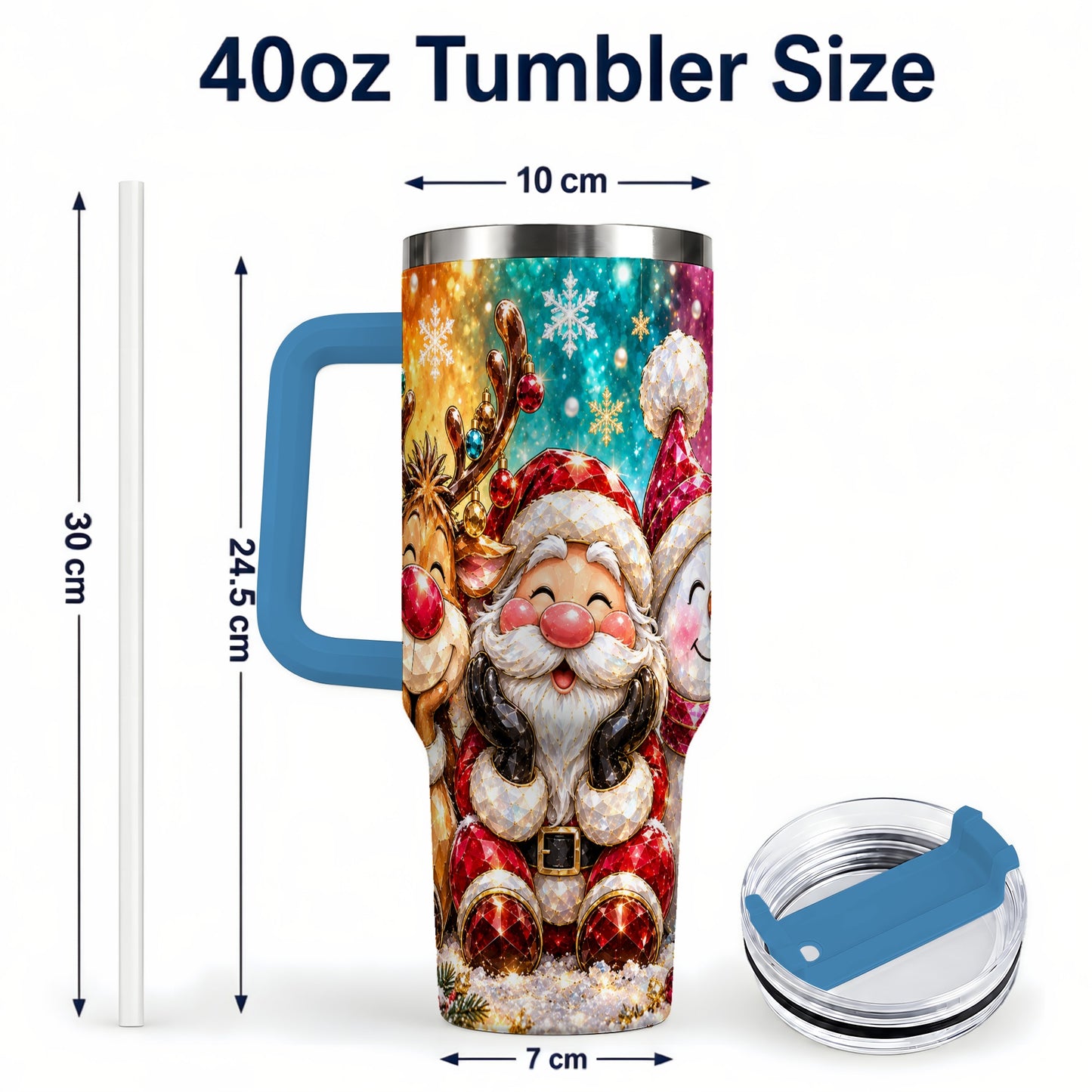 #pl[40oz|Blue] Christmas Friends 40oz Tumbler with Handle, Festive Stainless Steel Cup