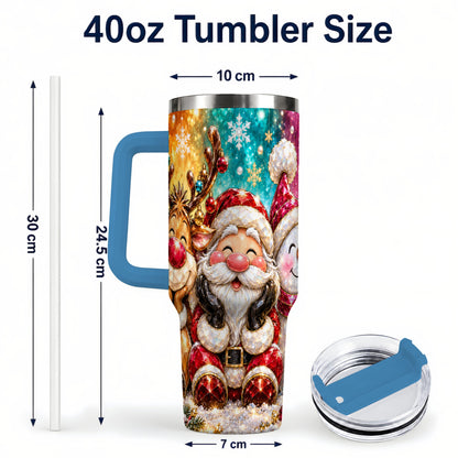 #pl[40oz|Blue] Christmas Friends 40oz Tumbler with Handle, Festive Stainless Steel Cup