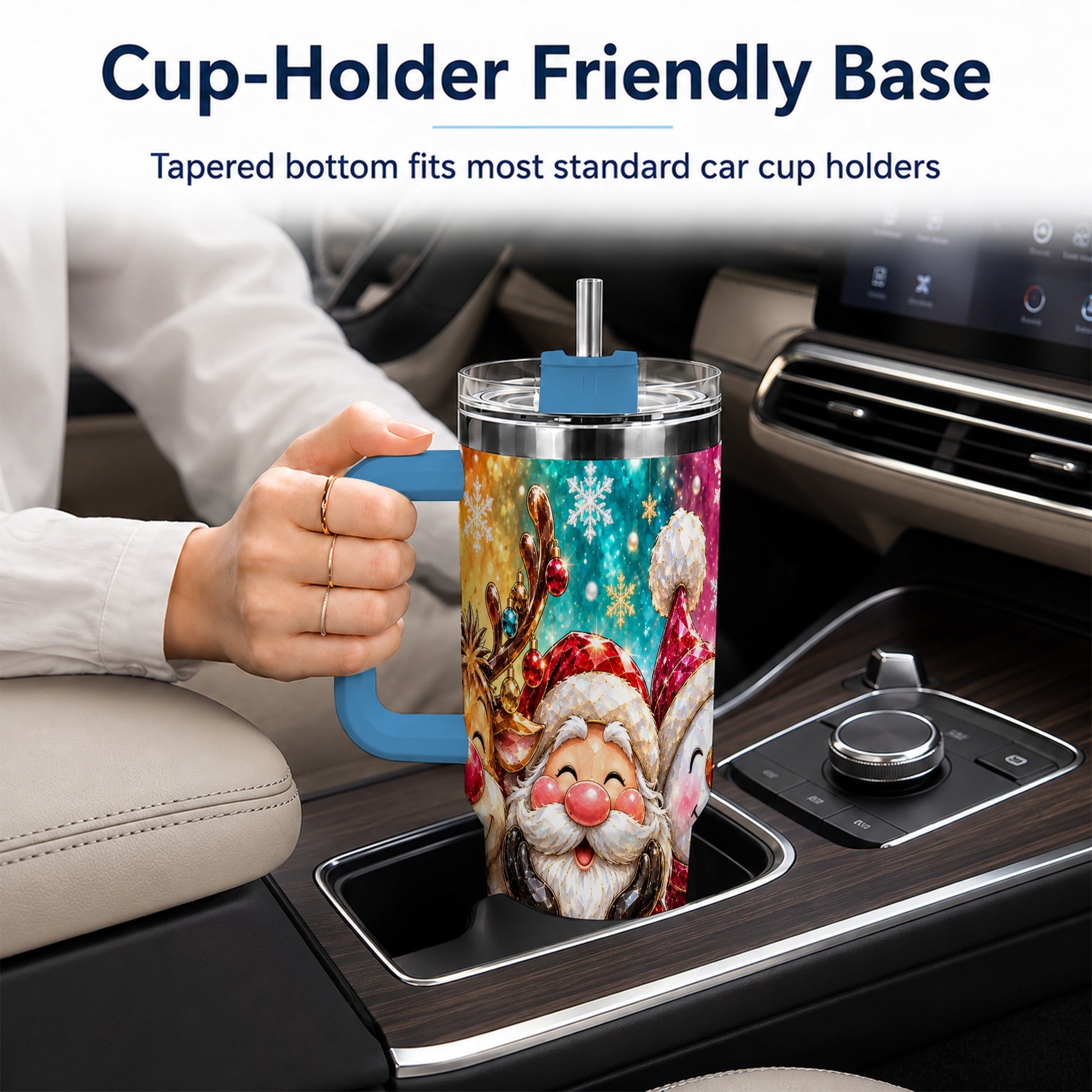 #pl[40oz|Blue] Christmas Friends 40oz Tumbler with Handle, Festive Stainless Steel Cup