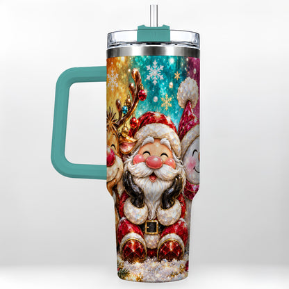 #pl[40oz|Green] Christmas Friends 40oz Tumbler with Handle, Festive Stainless Steel Cup