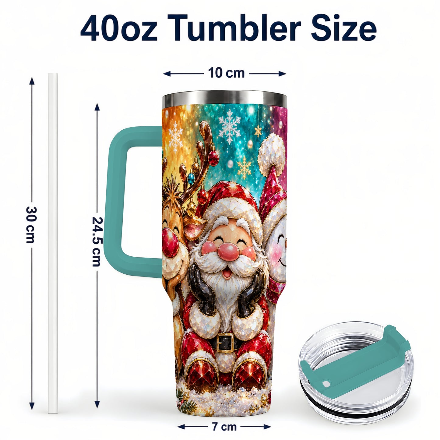 #pl[40oz|Green] Christmas Friends 40oz Tumbler with Handle, Festive Stainless Steel Cup