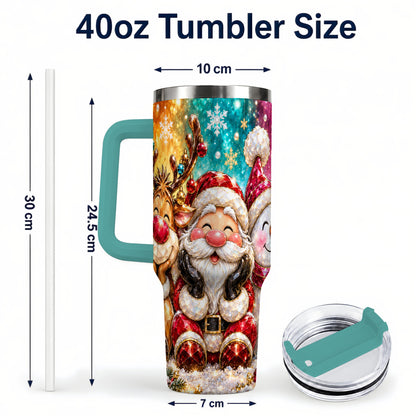 #pl[40oz|Green] Christmas Friends 40oz Tumbler with Handle, Festive Stainless Steel Cup