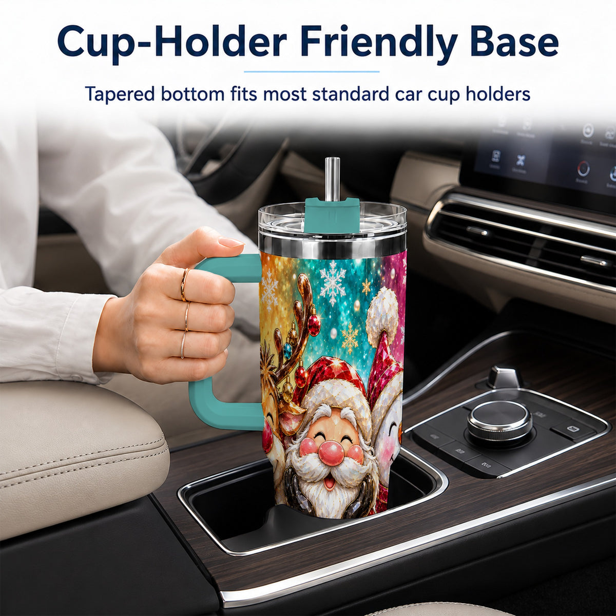 #pl[40oz|Green] Christmas Friends 40oz Tumbler with Handle, Festive Stainless Steel Cup