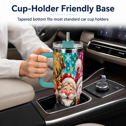 #pl[40oz|Green] Christmas Friends 40oz Tumbler with Handle, Festive Stainless Steel Cup