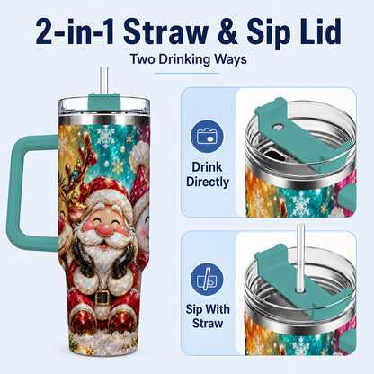 #pl[40oz|Green] Christmas Friends 40oz Tumbler with Handle, Festive Stainless Steel Cup
