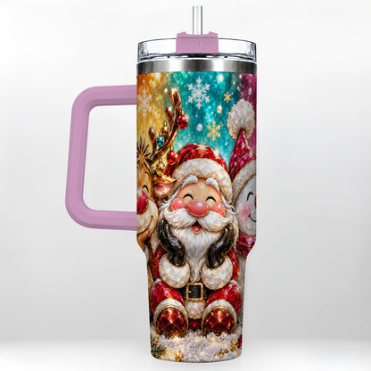 #pl[40oz|Pink] Christmas Friends 40oz Tumbler with Handle, Festive Stainless Steel Cup