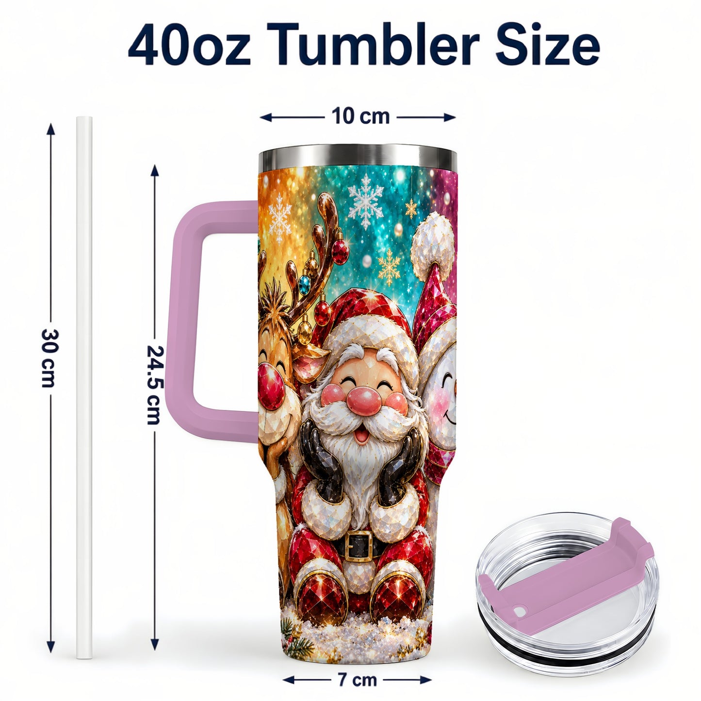 #pl[40oz|Pink] Christmas Friends 40oz Tumbler with Handle, Festive Stainless Steel Cup
