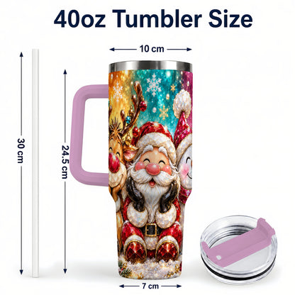 #pl[40oz|Pink] Christmas Friends 40oz Tumbler with Handle, Festive Stainless Steel Cup