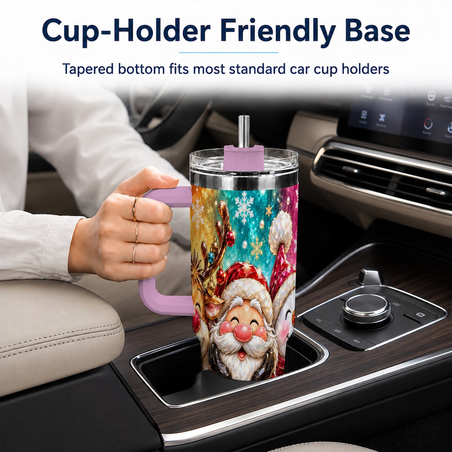 #pl[40oz|Pink] Christmas Friends 40oz Tumbler with Handle, Festive Stainless Steel Cup