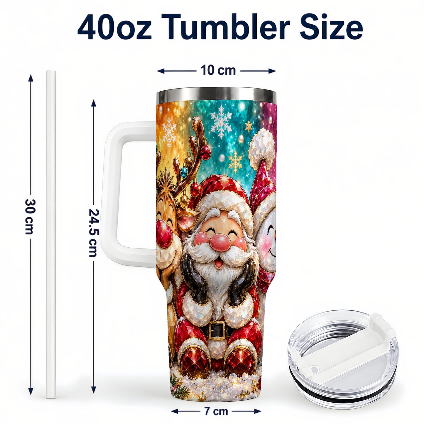 #pl[40oz|White] Christmas Friends 40oz Tumbler with Handle, Festive Stainless Steel Cup