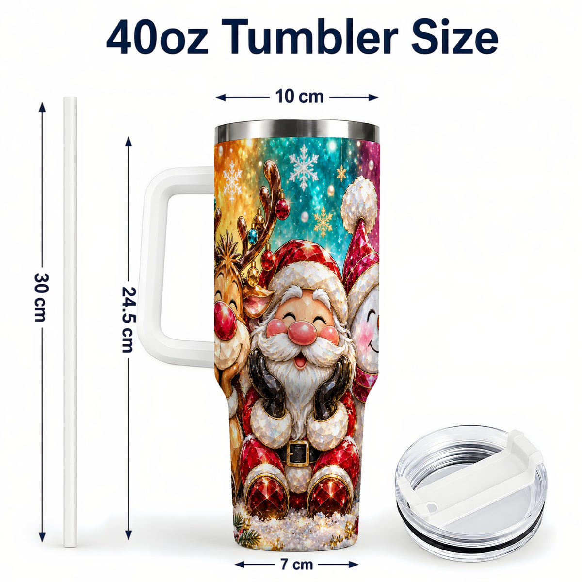 #pl[40oz|White] Christmas Friends 40oz Tumbler with Handle, Festive Stainless Steel Cup