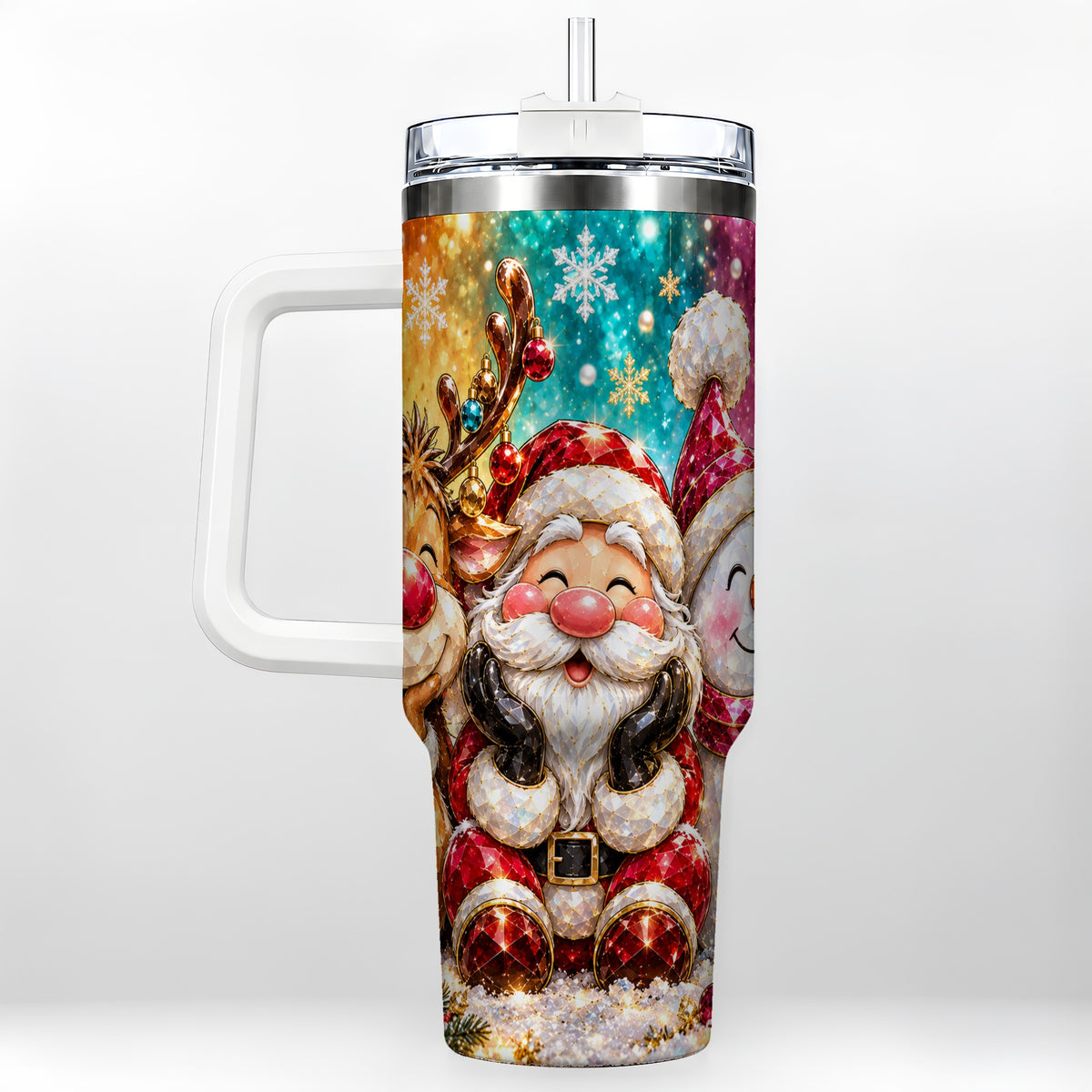 Christmas Friends 40oz Tumbler with Handle, Festive Stainless Steel Cup