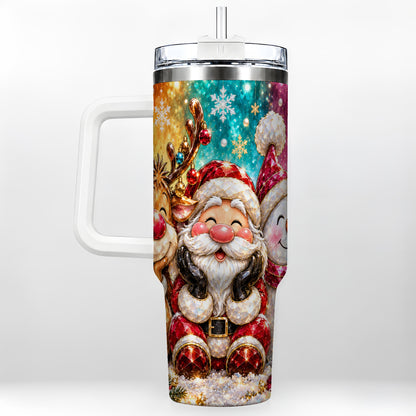 Christmas Friends 40oz Tumbler with Handle, Festive Stainless Steel Cup