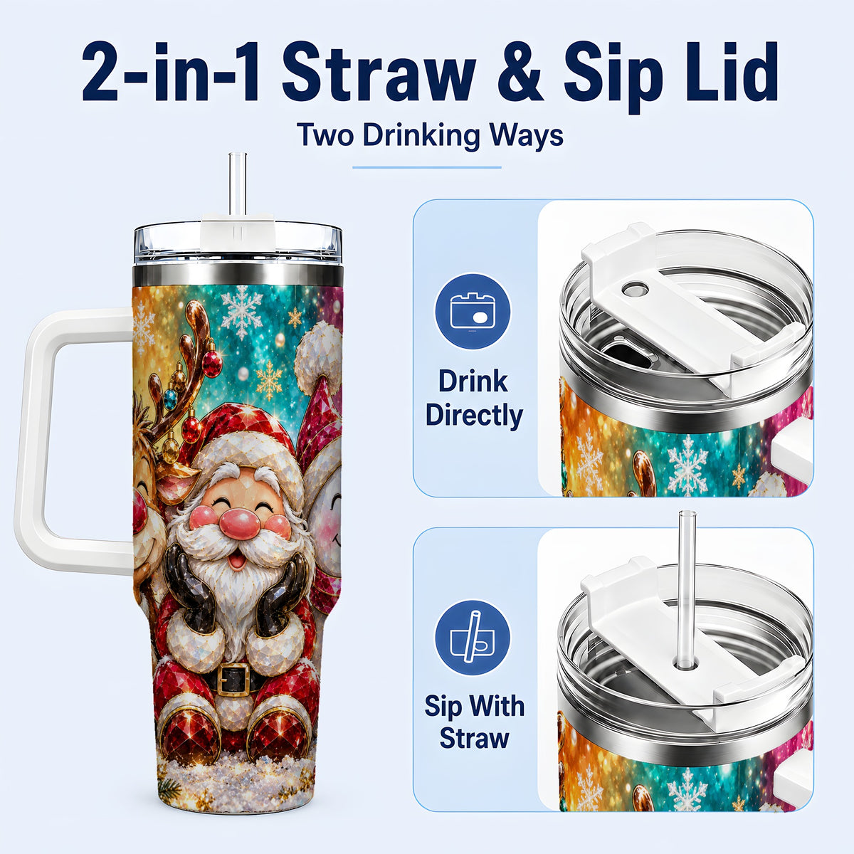 #pl[40oz|White] Christmas Friends 40oz Tumbler with Handle, Festive Stainless Steel Cup