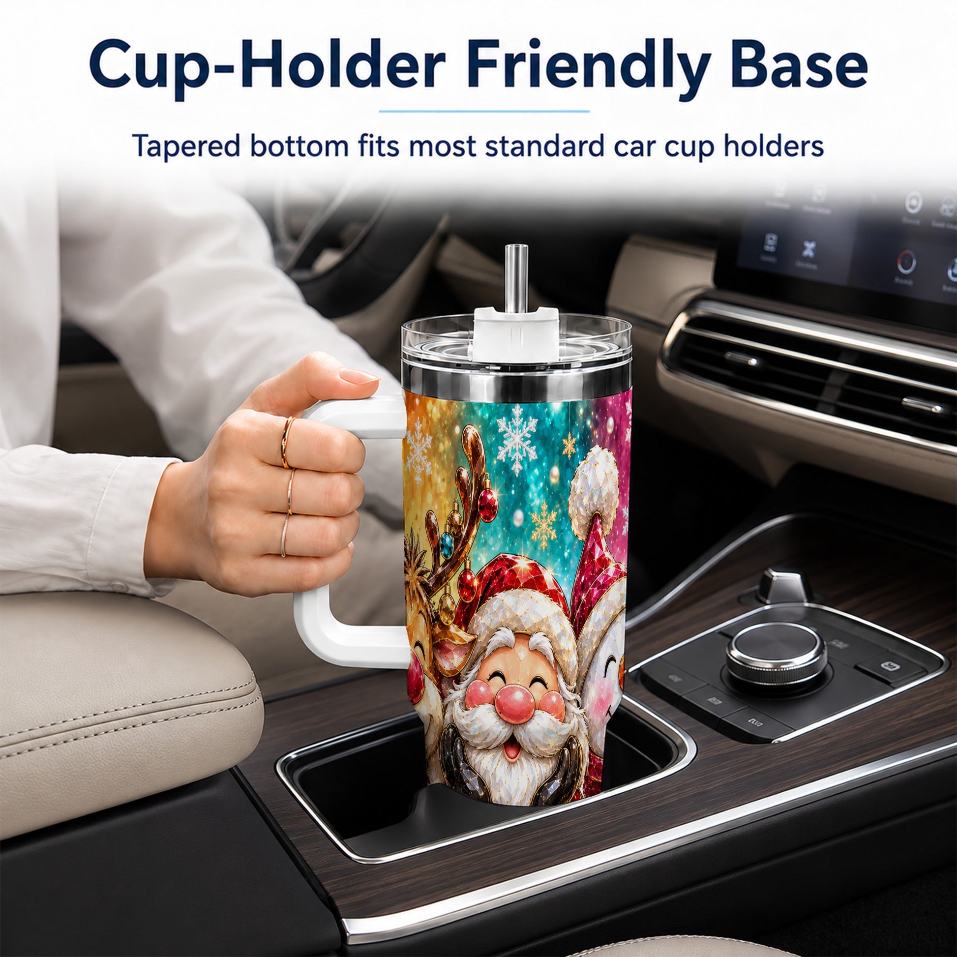 #pl[40oz|White] Christmas Friends 40oz Tumbler with Handle, Festive Stainless Steel Cup