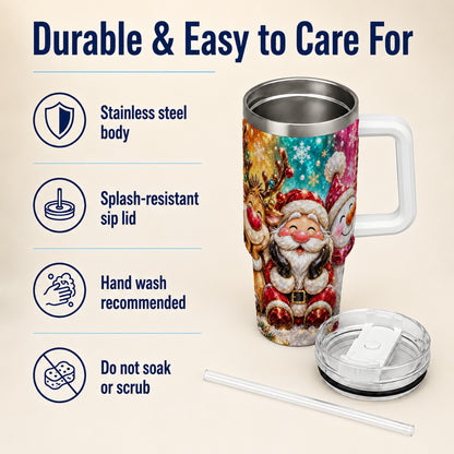#pl[40oz|White] Christmas Friends 40oz Tumbler with Handle, Festive Stainless Steel Cup