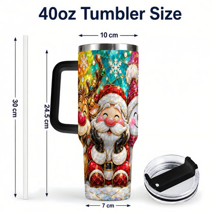 #pl[40oz|Black] Stained Glass Christmas 40oz Tumbler with Handle, Holiday Steel Cup
