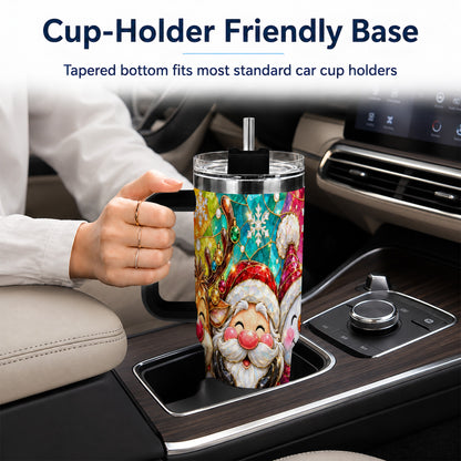 #pl[40oz|Black] Stained Glass Christmas 40oz Tumbler with Handle, Holiday Steel Cup