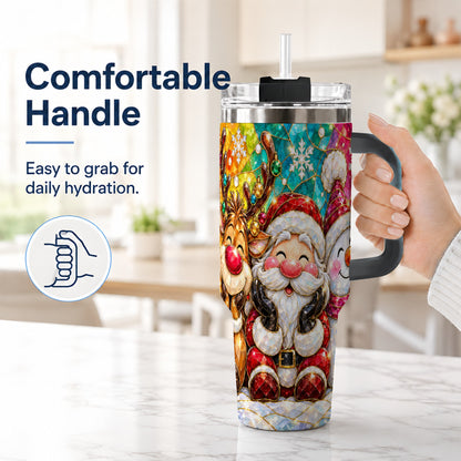 #pl[40oz|Black] Stained Glass Christmas 40oz Tumbler with Handle, Holiday Steel Cup