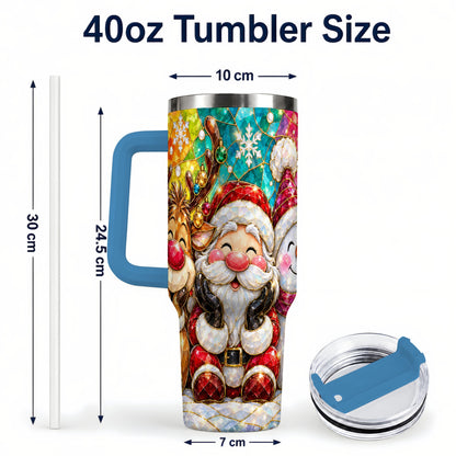 #pl[40oz|Blue] Stained Glass Christmas 40oz Tumbler with Handle, Holiday Steel Cup