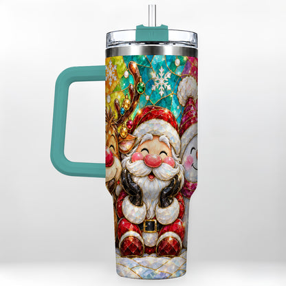 #pl[40oz|Green] Stained Glass Christmas 40oz Tumbler with Handle, Holiday Steel Cup