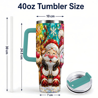 #pl[40oz|Green] Stained Glass Christmas 40oz Tumbler with Handle, Holiday Steel Cup