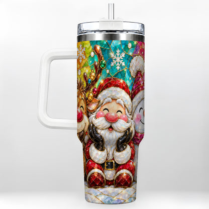 Stained Glass Christmas 40oz Tumbler with Handle, Holiday Steel Cup