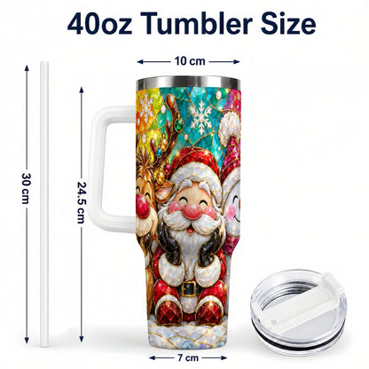 #pl[40oz|White] Stained Glass Christmas 40oz Tumbler with Handle, Holiday Steel Cup