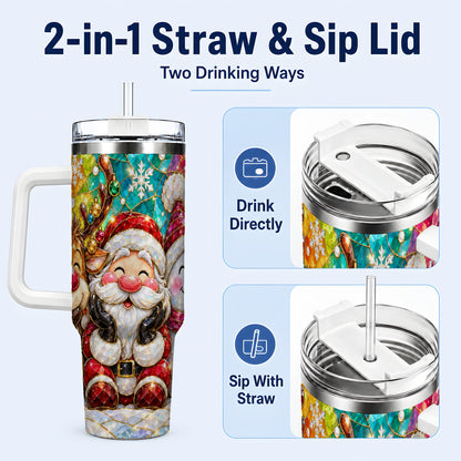 #pl[40oz|White] Stained Glass Christmas 40oz Tumbler with Handle, Holiday Steel Cup