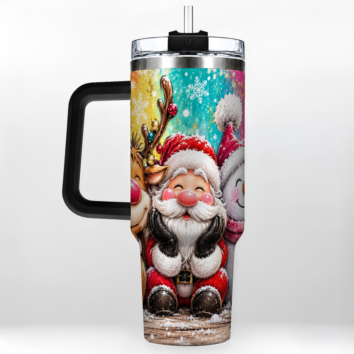 #pl[40oz|Black] Colorful Christmas 40oz Tumbler with Handle, Holiday Stainless Steel Cup