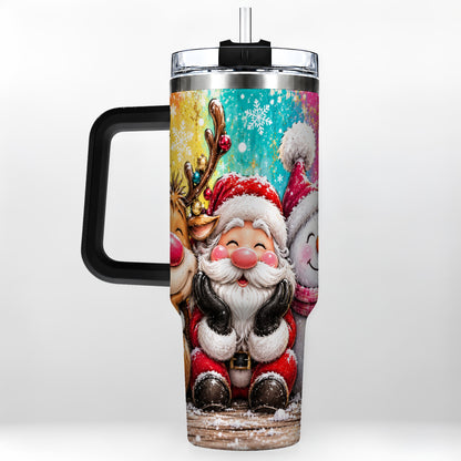 #pl[40oz|Black] Colorful Christmas 40oz Tumbler with Handle, Holiday Stainless Steel Cup
