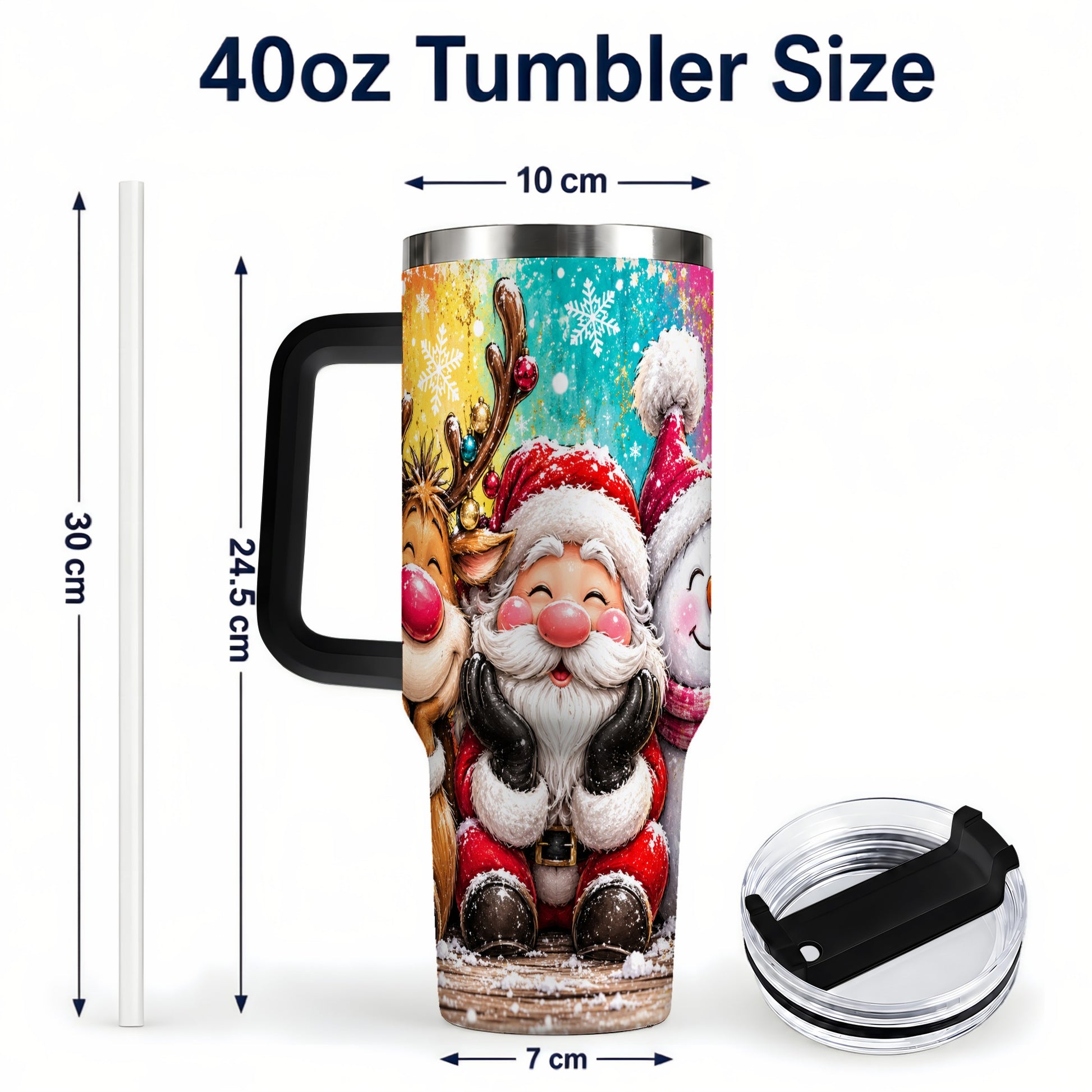 #pl[40oz|Black] Colorful Christmas 40oz Tumbler with Handle, Holiday Stainless Steel Cup
