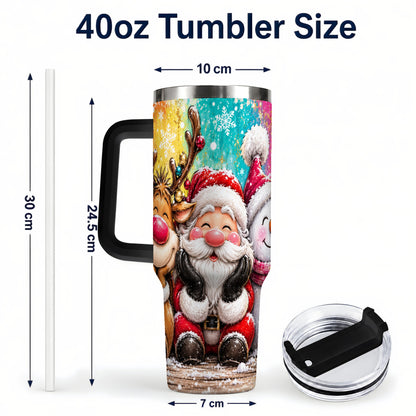 #pl[40oz|Black] Colorful Christmas 40oz Tumbler with Handle, Holiday Stainless Steel Cup