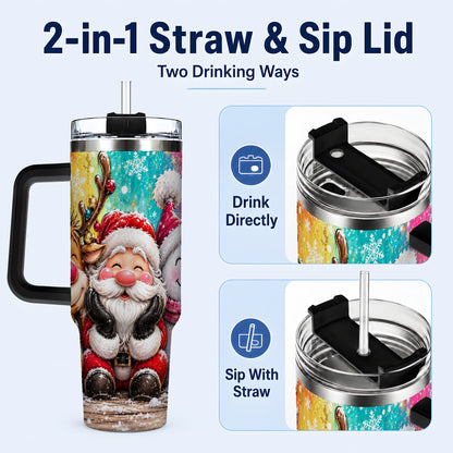 #pl[40oz|Black] Colorful Christmas 40oz Tumbler with Handle, Holiday Stainless Steel Cup